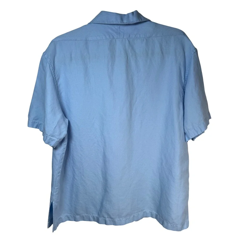 Calvin Klein Luxe Linen Cotton Blend Hidden Placket‎ Camp Shirt M Large Coastal